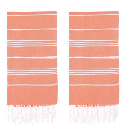 PADISHAHHOME Turkish Beach Towels, Pack of 2 | Oversized, Quick Dry, Sand Free | 100% Cotton, Large 38x71 Towels for Beach, Pool, Travel | Ultra-Soft, Compact, and Absorbent | Orange