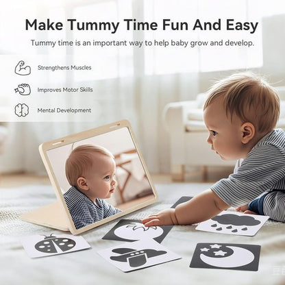 IEATFO Tummy Time Play Set - Adjustable Angle Double-Sided Design with Safe Mirror & High Contrast Cards