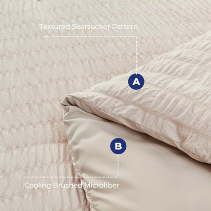HYMOKEGE Twin XL Comforter Set - 5-Piece Seersucker Luxury Bedding Set in Beige for All Seasons