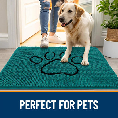 OLANLY Dog Door Mat - Absorbent Non-Slip Mud Mat for Paws | 48x30, Quick Dry Chenille, Lake Blue