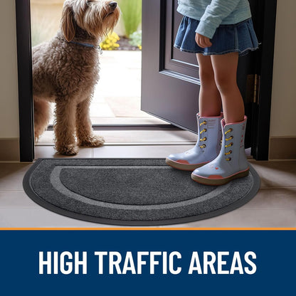 OLANLY Half Circle Door Mat - Waterproof All-Season Doormat for Indoor/Outdoor Use | 47x32, Grey