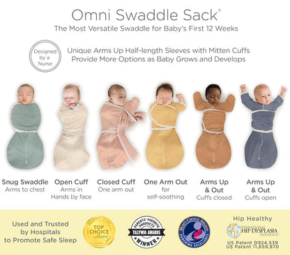 SwaddleDesigns 6-Way Omni Swaddle Sack - Arms Up Design for Newborns | Improves Sleep, Small 0-3 Mo, Heathered Jadeite
