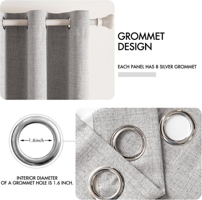 MIULEE 100% Blackout Linen Texture Curtains - Thermal Insulated Light Gray Drapes | 84 Inches, 2 Panels