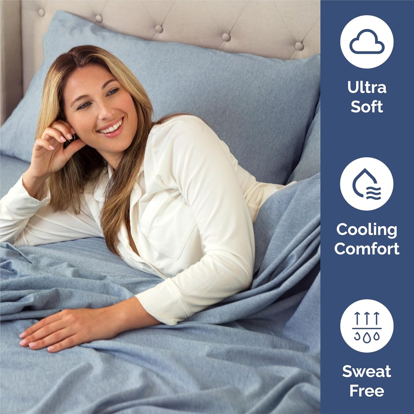 Split King Size Sheet Set by Regine Switzerland - Comfy, Breathable & Cooling Luxury Bedding - Deep Pockets, Wrinkle-Free - Blue Heathered
