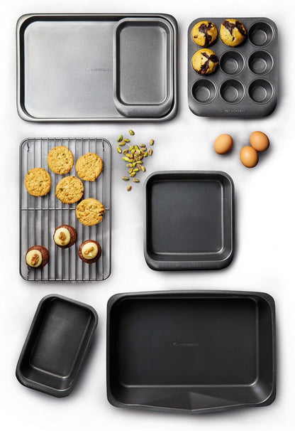 Seven-First KitchenCraft Smart Space Non-Stick Carbon Steel Bakeware Set - 7 Piece Stackable Set