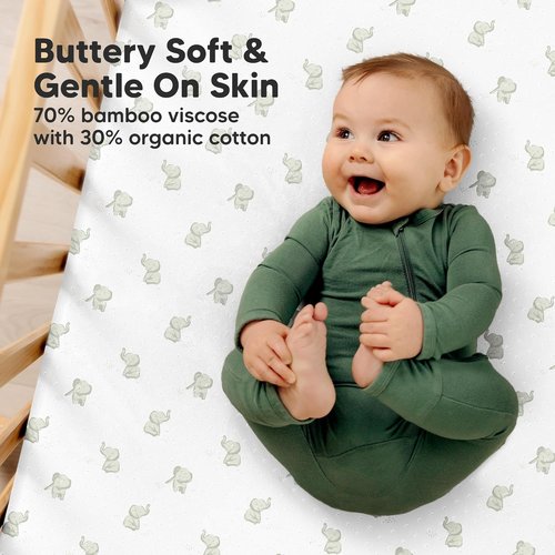KeaBabies Fitted Crib Sheets - Soft Bamboo Viscose Cotton, 52x28, Gender Neutral, Breathable & Durable (2-Pack)
