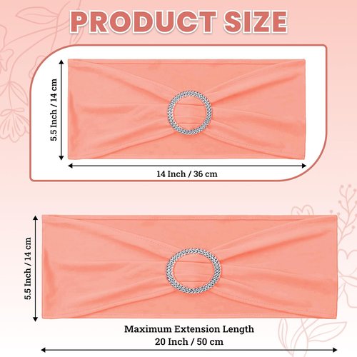 MDS Premium Spandex Chair Sashes - Stretchy Bow Covers with Buckle Slider | Pack of 50 - Peach