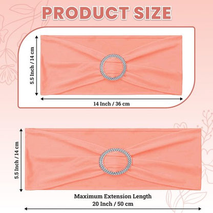 MDS Spandex Chair Sashes - Pack of 150 Elastic Stretch Bows with Buckle Slider for Wedding Decor - Peach