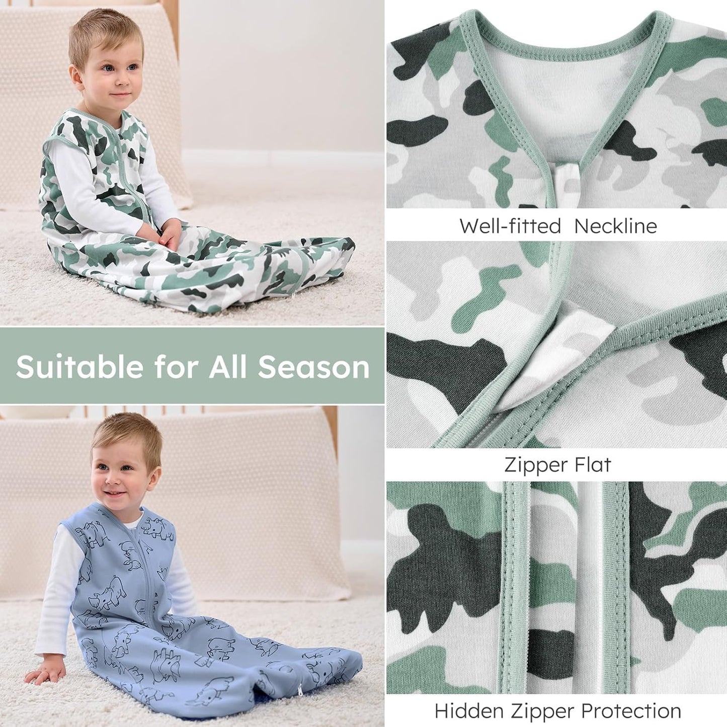 Yoofoss Baby Sleep Sack | 100% Organic Cotton Wearable Blanket | 0-6 Months | 3 Pack, Comfy & Lightweight