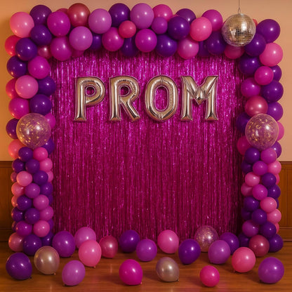 Voircoloria Pink Foil Fringe Backdrop Curtains - 4 Pack Tinsel Streamers for Parties & Events