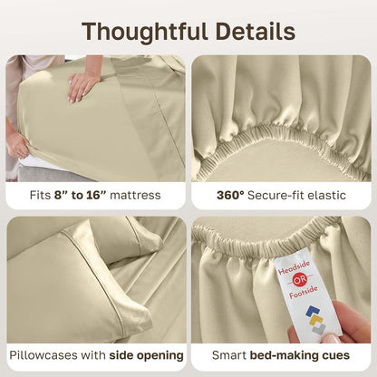 California Design Den Soft 100% Cotton Bed Sheets - Award-Winning 400 TC Full Set, Silky Smooth & Breathable - Beige