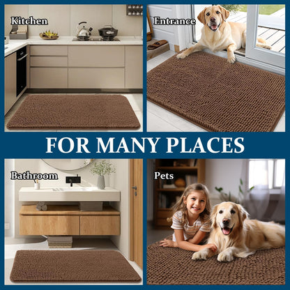 OLANLY Dog Door Mat - Absorbent Non-Slip Chenille Mat for Muddy Paws | 30x17 Mocha Washable Doormat