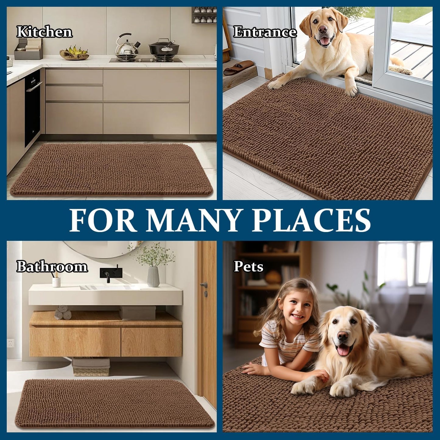 OLANLY Dog Door Mat - Absorbent Non-Slip Chenille Mat for Muddy Paws | 70x32 Mocha Color, Quick Dry
