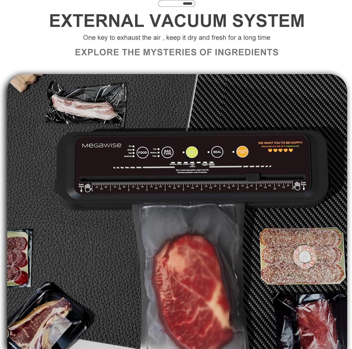 MegaWise Vacuum Sealer Machine - Powerful One-Touch Automatic Food Preservation System