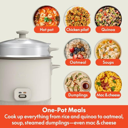 Bella 16-Cup Rice Cooker - Automatic Keep Warm Function, Nonstick Bowl & Steamer | Oatmilk Color