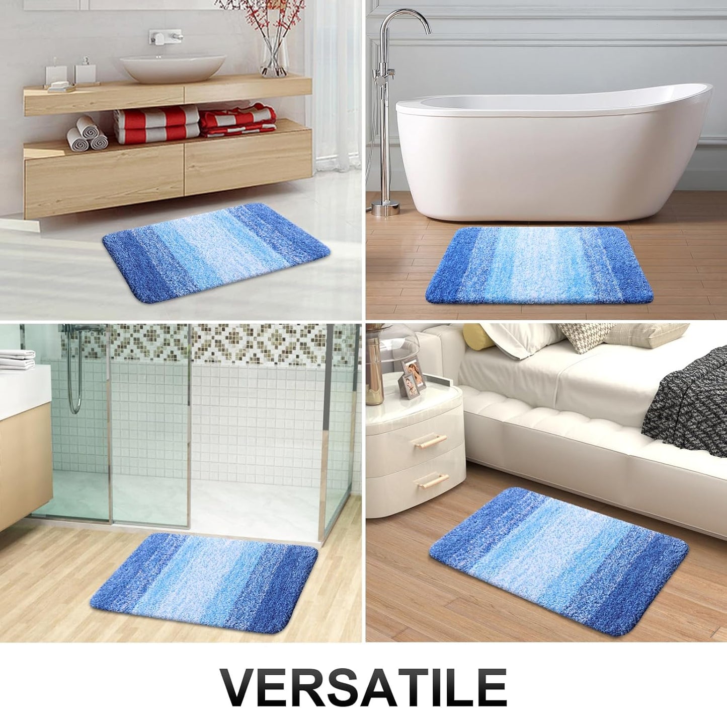 OLANLY Bathroom Runner Rug - Extra Soft Microfiber Mat 59x24 | Quick Dry & Rubber Backing in Light Royal Blue