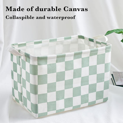 Ohocut Sage Green Checkered Canvas Basket - Decorative Storage for Kids & Pets | Rectangular Organizing Solution