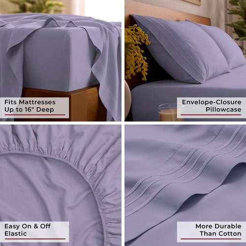 Mellanni Full Sheets Set - 4 PC Iconic Collection Bedding - Hotel Luxury, Extra Soft, Cooling Bed Sheets - Wrinkle, Fade, Stain Resistant (Full, Violet)