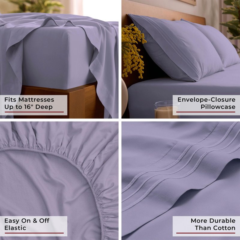 Mellanni Queen Sheets Set - 4 PC Iconic Collection Bedding - Hotel Luxury, Extra Soft, Cooling Bed Sheets - Wrinkle, Fade, Stain Resistant (Queen, Violet)
