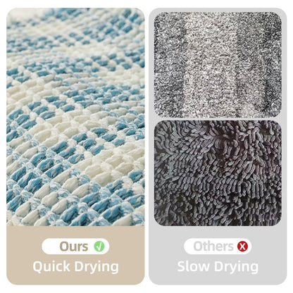 TYUU Waffle Bath Mat, Boho Bathroom Rugs Non Slip Washable Absorbent Checkered Bathroom Mat Quick Dry Cute Bath Mat, 36"x24" Blue and White
