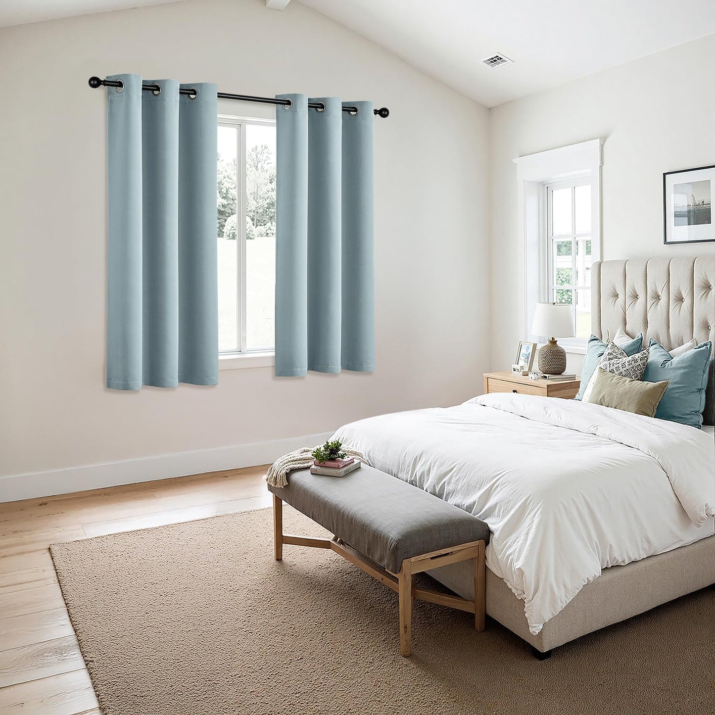 MIULEE Slate Blue Blackout Curtains - Thermal Insulated Room Darkening Drapes | 45-Inch Grommet Panels