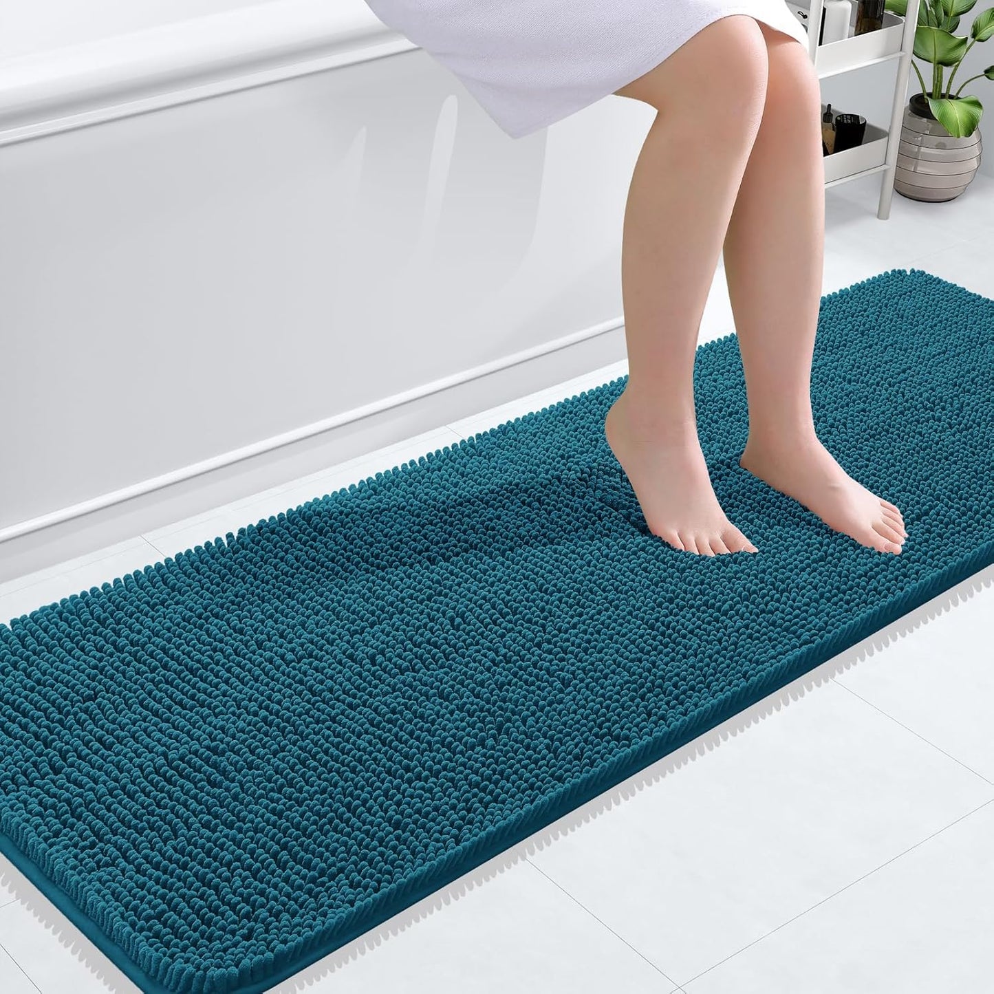 OLANLY Bathroom Rugs - Extra Soft Chenille Bath Mats | Quick-Dry, Machine Washable, 59x20, Peacock Blue