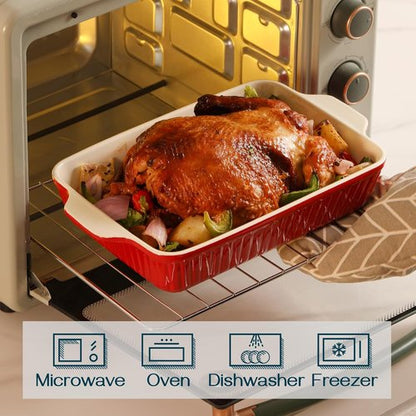 DOWAN Casserole Dishes - Set of 3 Rectangular Ceramic Baking Dishes, 135 Oz Capacity, Red (15.6''/12.2''/8.9'')