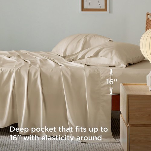 Bedsure Cooling Sheets - Twin Size Bamboo Rayon | Breathable, Soft & Luxurious Beige Bedding for Hot Sleepers