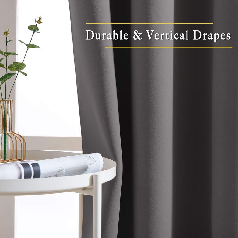 NICETOWN Bedroom Grey Blackout 120 inch Curtains - Triple Weave Energy Saving Thermal Insulated Solid Grommet Blackout Draperies for Patio, W52 x L120, 2 Panels