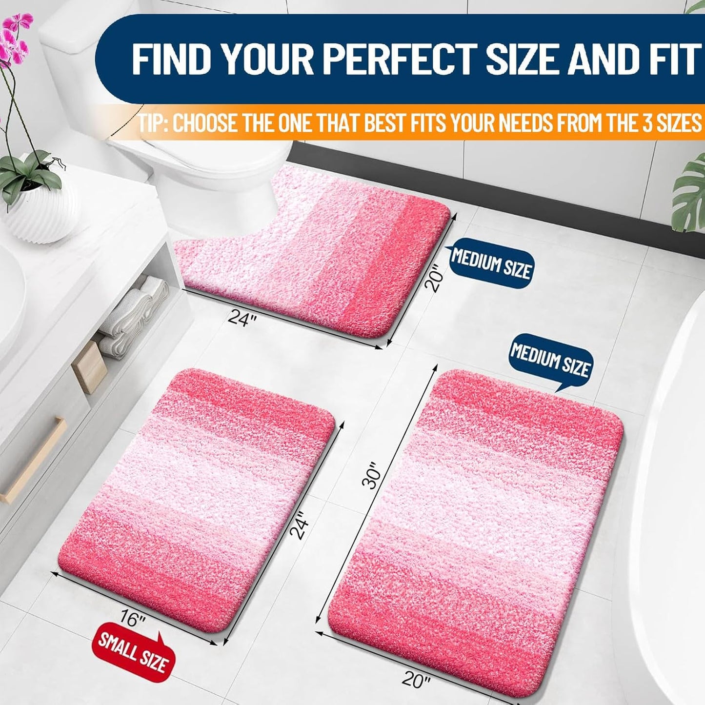 OLANLY Bathroom Rug Mat - Extra Soft, Absorbent Microfiber | Non-Slip Plush Shaggy Design, 24x16, Pink