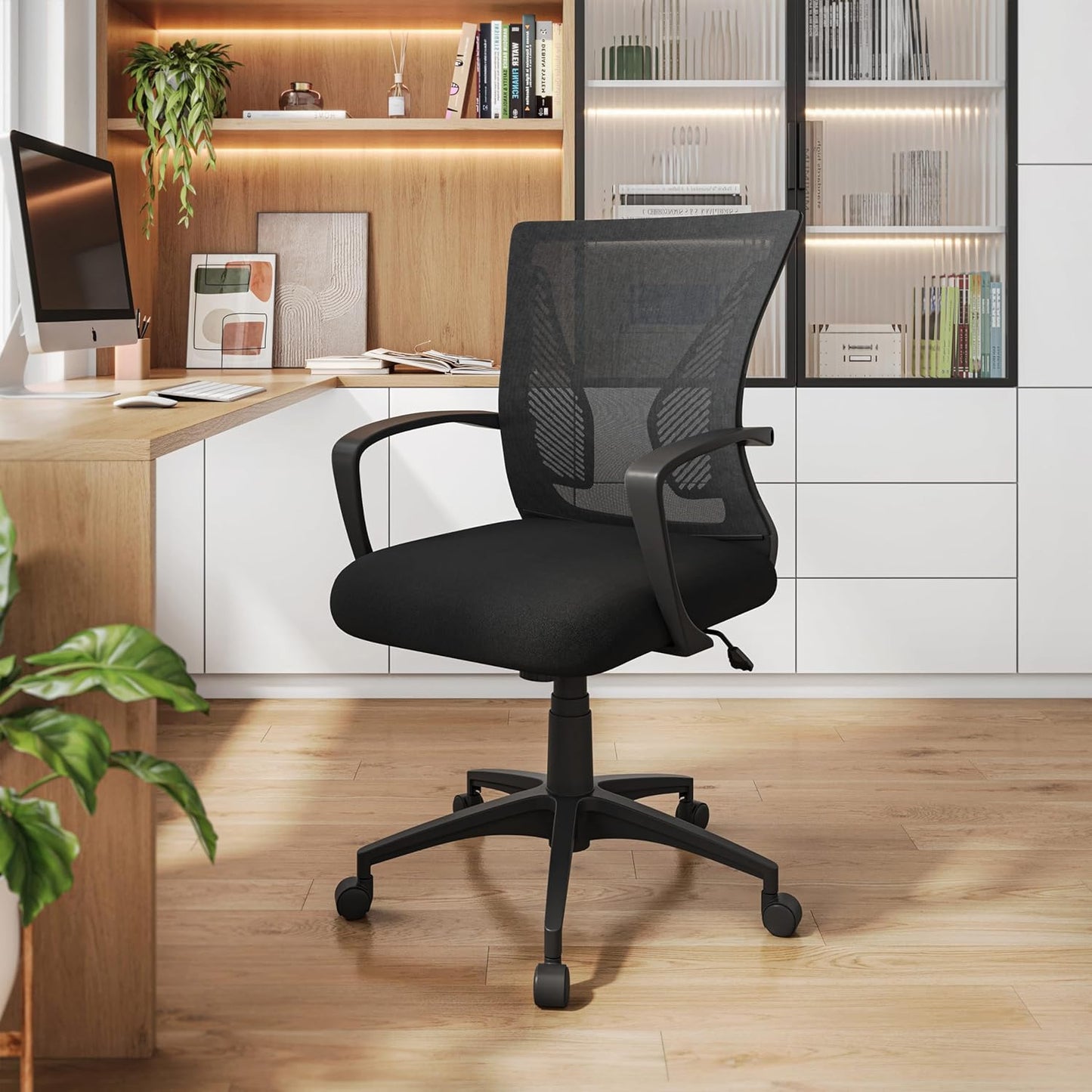 Techni Mobili Ergonomic Mesh Office Chair - Adjustable Height & Tilt, Black with Lumbar Support