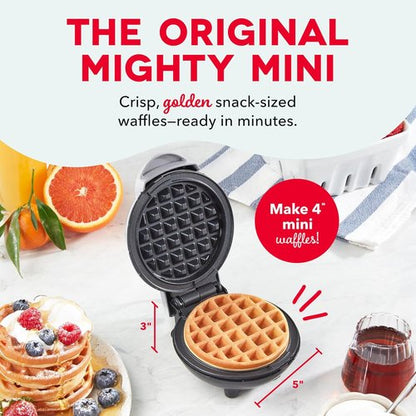 Dash Mini Waffle Maker | Compact Electric Iron for Creative Treats - Easy-to-Clean Nonstick Surface - Silver