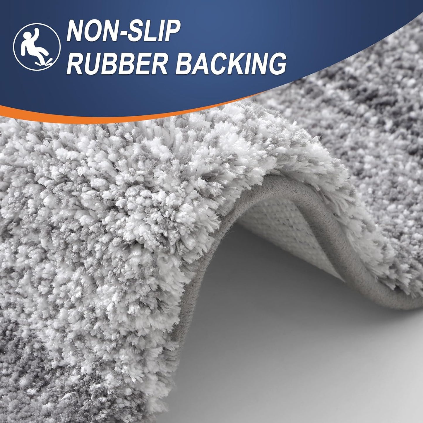 OLANLY Bathroom Rugs Set - Soft Absorbent Microfiber Mats & U-Shaped Toilet Rug | Grey, 3-Piece Set