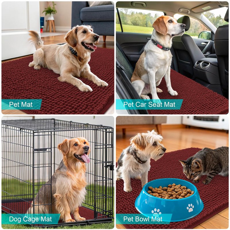 OLANLY Dog Door Mat for Muddy Paws 32x20, Absorbs Moisture and Dirt, Absorbent Non-Slip Washable Doormat, Quick Dry Chenille Mud Mat, Entry Indoor Entryway Carpet for Inside Floor, Caramel Russet