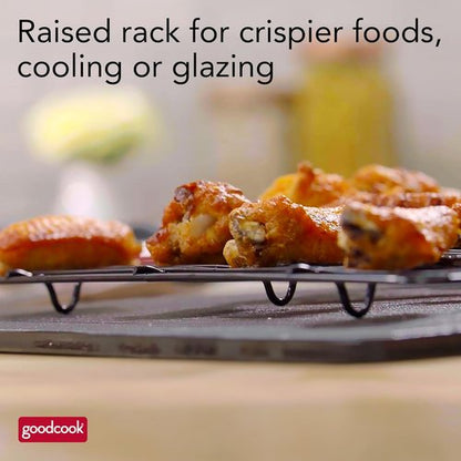 GoodCook Nonstick Carbon Steel Baking Pan & Wire Rack Set - 15” x 10.5” | Perfect for Pizza, Bacon & More