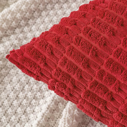 MIULEE Decorative Pillow Covers - Pack of 2 Red Corduroy 16x16 Inch Soft Boho Striped Design for Modern Farmhouse Decor