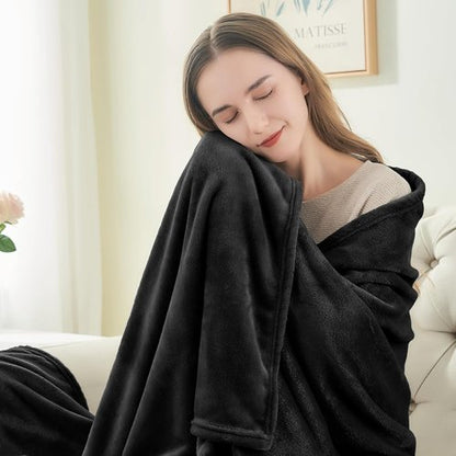 BEDELITE Fleece Blanket - Luxurious Plush Cozy Black Throw | Queen Size 90x90 Inches, Super Soft & Warm