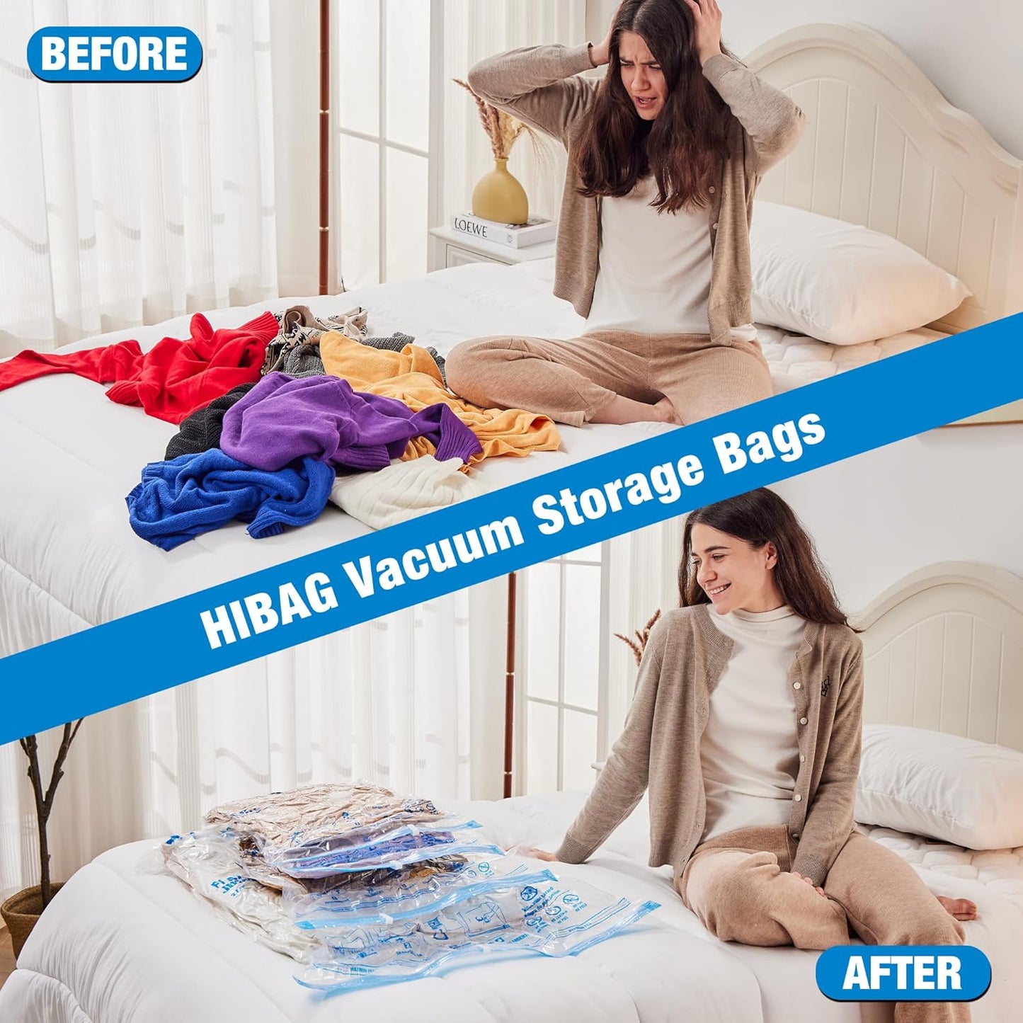 Skiennix Vacuum Storage Bags - 10 Medium Space Saver Seal Bags for Clothes with Travel Pump