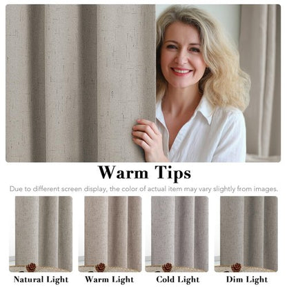 H.VERSAILTEX Blackout Drapes Linen Blackout Curtains 84 inch Length 2 Panels Set, 100% Blackout Thermal Insulated Textured Curtain Anti-Rust Grommet Curtains with White Liner, Stone