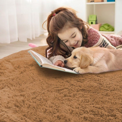 OLANLY Khaki Round Rugs for Bedroom - Machine Washable, 6 ft Circle Area Rugs for Living Room, Soft and Fluffy Shaggy Carpet for Teen Girl and Boys, Nursery Rooms, Dorms, Home Decor Aesthetic