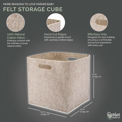 Parker Baby Felt Foldable Storage Cube - 11-Inch Nursery Cubby Bin for Toy Organization - Oatmeal