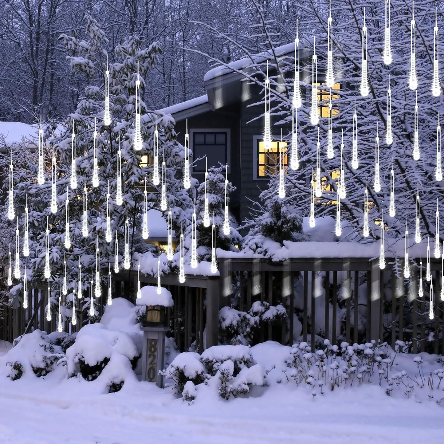 Skiennix Meteor Shower Lights - 2 Pack Outdoor Christmas Decorations with Timer | 384 LEDs, 30cm Tubes