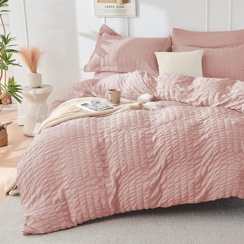 HYMOKEGE Rose Gold Queen Comforter Set - 7-Piece Luxury Bedding Set with Sheets, Pillowcases & Shams