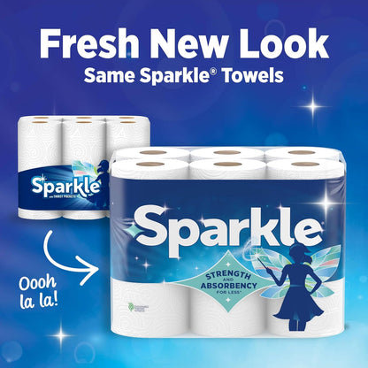 Sparkle Tear-A-Square Paper Towels - Strong 2-Ply Kitchen Towels | 3 Triple Rolls = 9 Regular Rolls
