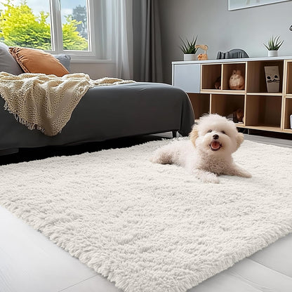 OLANLY Accent Rug - Soft Fluffy Shaggy Area Rug for Bedroom & Living Room | 4x5 ft, Ivory