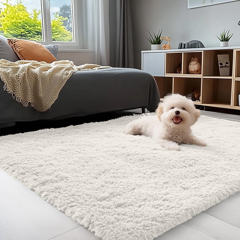 OLANLY 4x5 Machine Washable Accent Rug, Soft Fluffy Shaggy Area Rug for Bedroom, Living Room, Indoor Floor Carpet for Kids, Nursery, Home Decor, Ivory