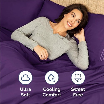 King Size 4 Piece Sheet Set - Ultra-Soft Cooling Bed Sheets - Hotel Luxury Bedding - Deep Pockets - Oeko-Tex Certified - Purple