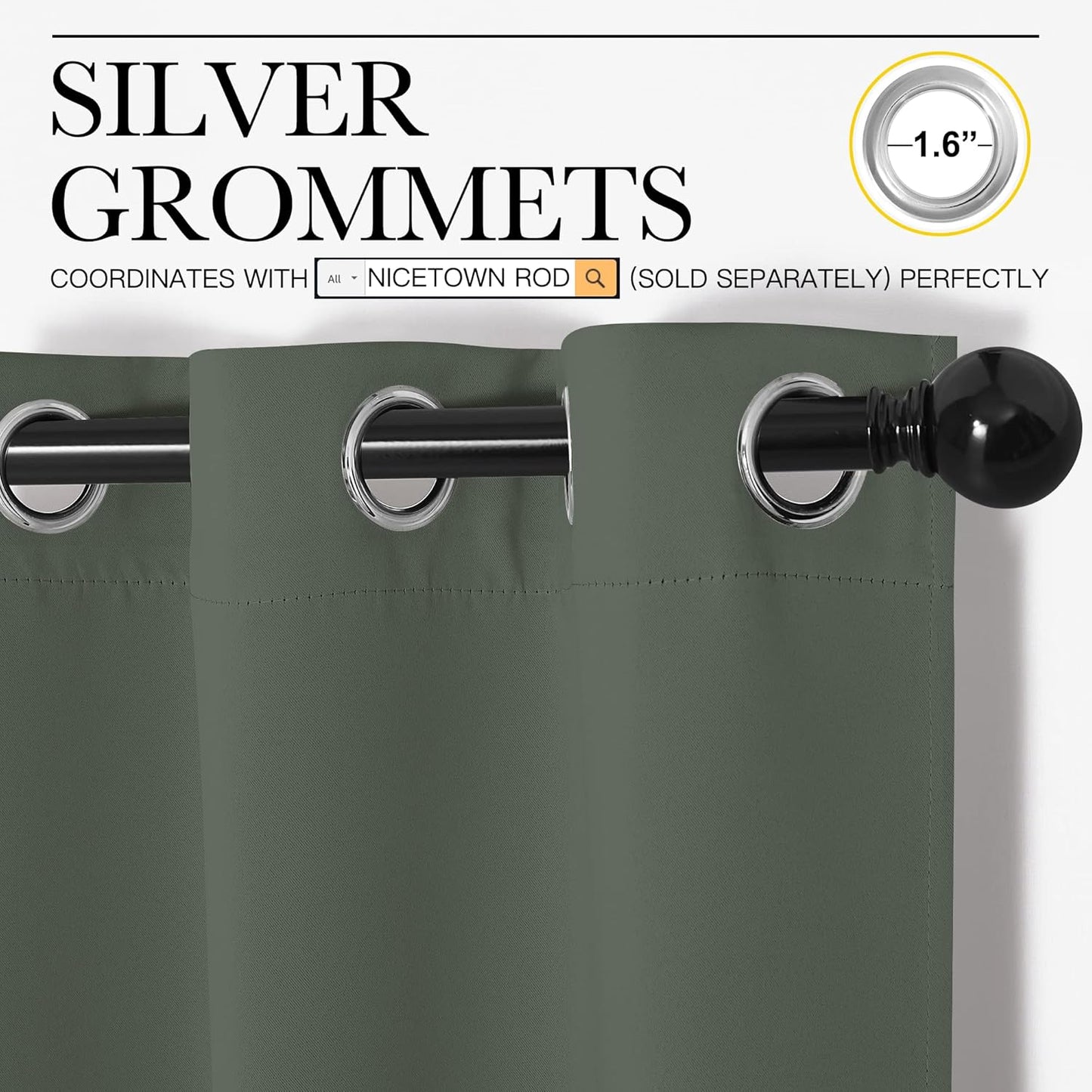 NICETOWN Blackout Curtains - Thermal Insulated Grommet Drapes for Bedroom | Dark Mallard, Set of 2 Panels, 42x84 Inch