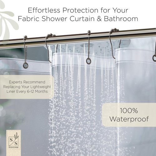 Stitch & Stone Shower Curtain Liner, Premium Extra Lightweight Durable Waterproof 3g PEVA for Bathroom with Weighted Magnets, Standard Size 70" x 72" Clear 1 Pack