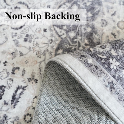 Regine Switzerland Washable 2x3 Entryway Area Rug - Vintage Soft Thin Non-Slip Carpet in Grey